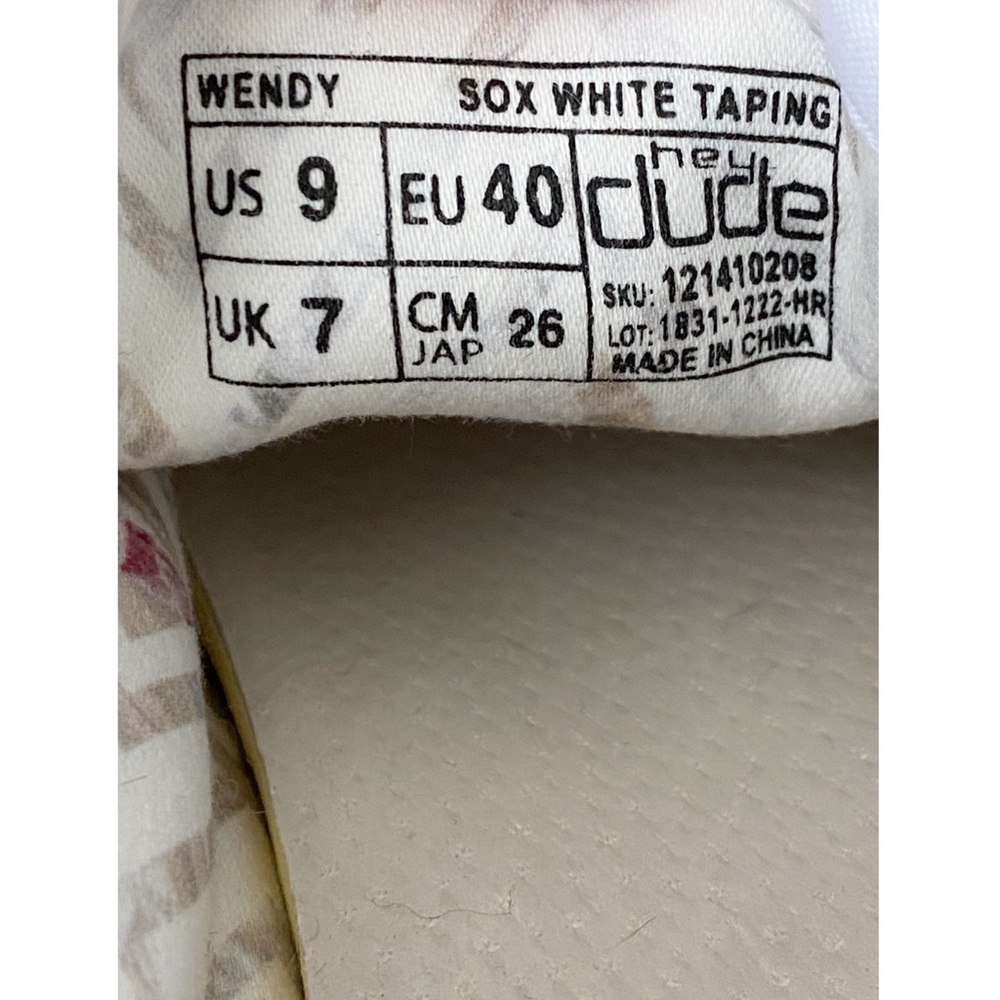 Hey Dude Womens Wendy Sox Shoe 9 Sox White Taping Slip‎ On Lightweight - Picture 10 of 11